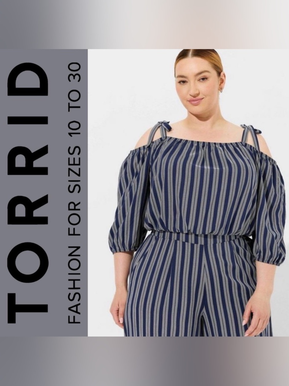 Torrid Blue Striped Challis Cold-Shoulder Crop Top, NEW!